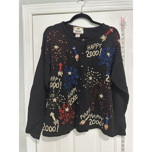 Tiara VTG Y2K Year 2000 Happy New Year Millennium Sweater Tiara Women Large - Picture 1 of 9